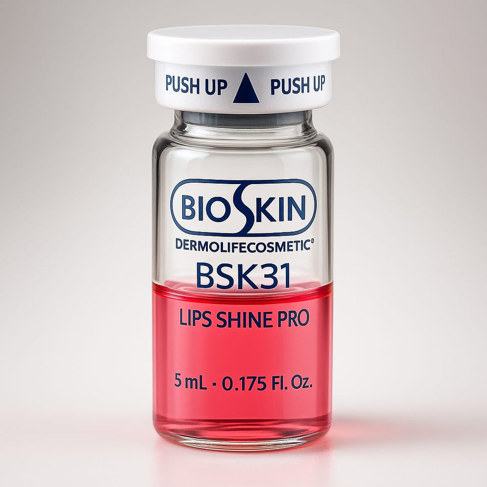 Bioskin Lips Shine Pro 5mL vial with red serum, dermolifecosmetic BSK31 for lip enhancement